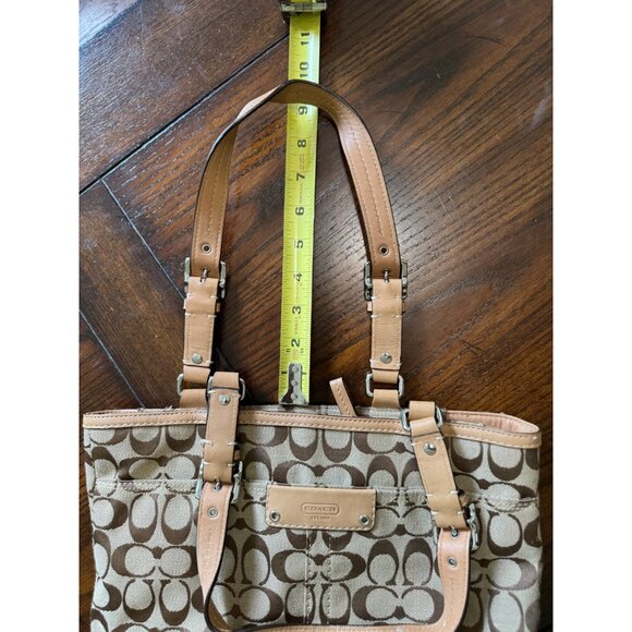 Coach Hamptons Signature Lunch Tote Purse Fabric Shoulder Bag Khaki Logo F15664 - Picture 10 of 12